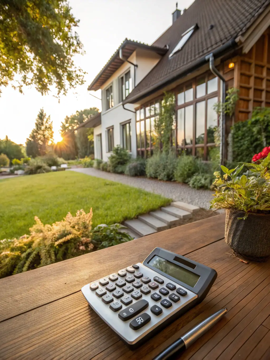 A rental property with a calculator, representing rental yield calculations.
