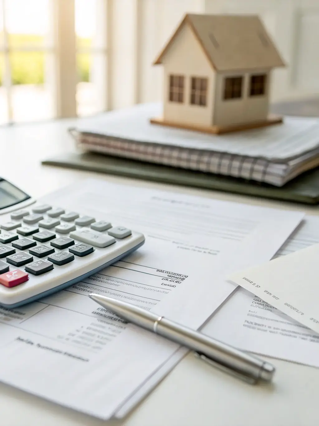 A property tax bill next to a calculator, symbolizing property tax calculations.